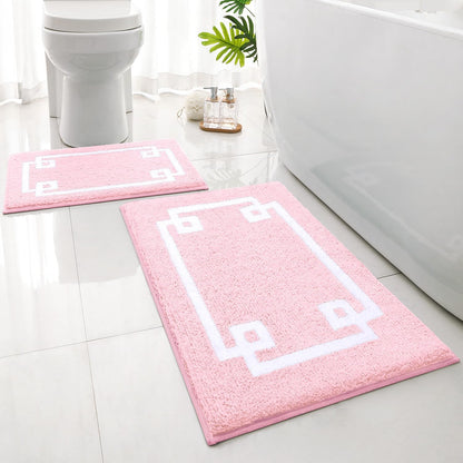 Pink Bathroom Rugs Set 2 Piece, Ultra Soft Microfiber Bath Mats, Super Absorbent Quick Dry, Non-Slip Machine Washable Bath Rugs, 16" × 24" + 20" × 32"