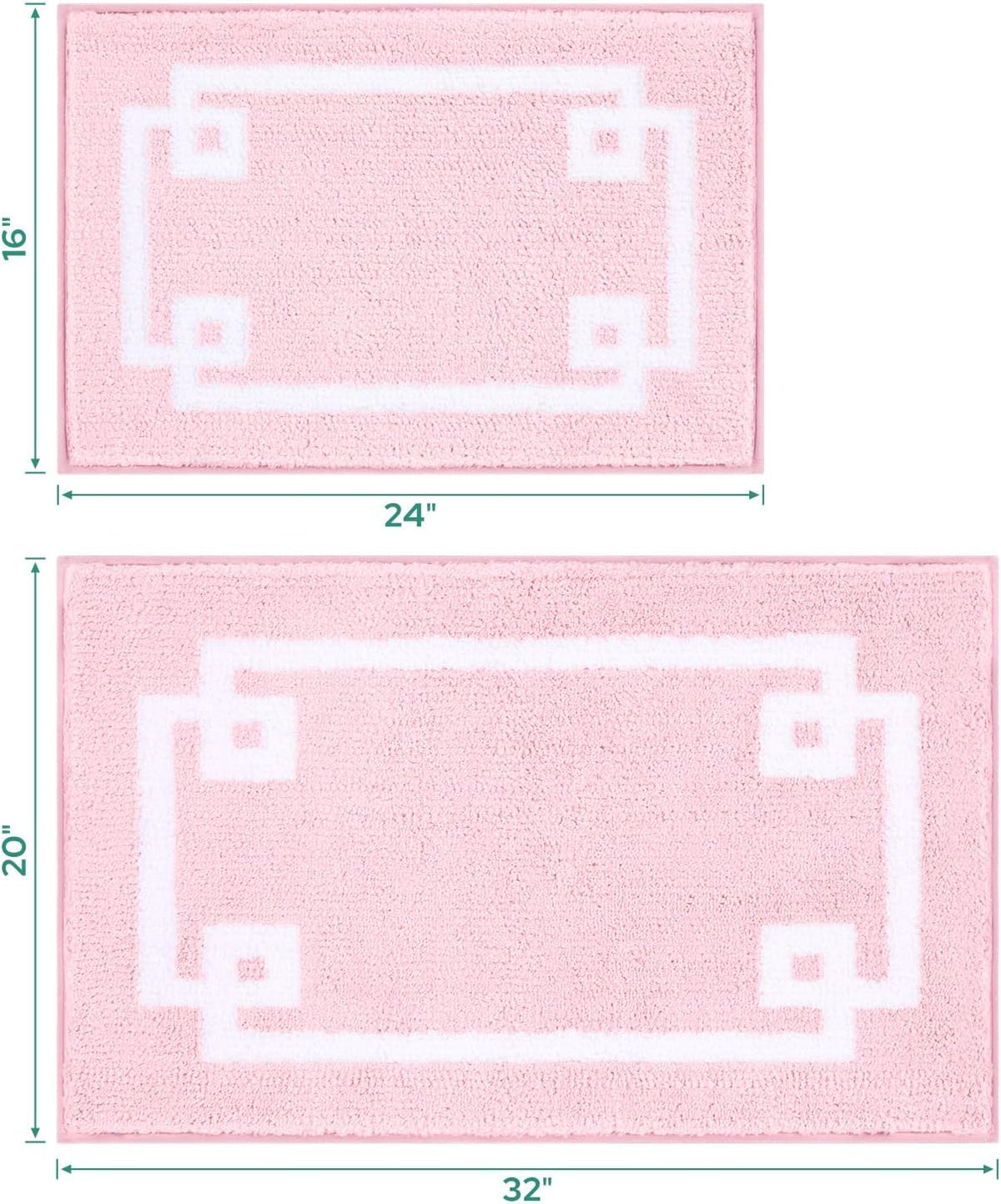 Pink Bathroom Rugs Set 2 Piece, Ultra Soft Microfiber Bath Mats, Super Absorbent Quick Dry, Non-Slip Machine Washable Bath Rugs, 16" × 24" + 20" × 32"