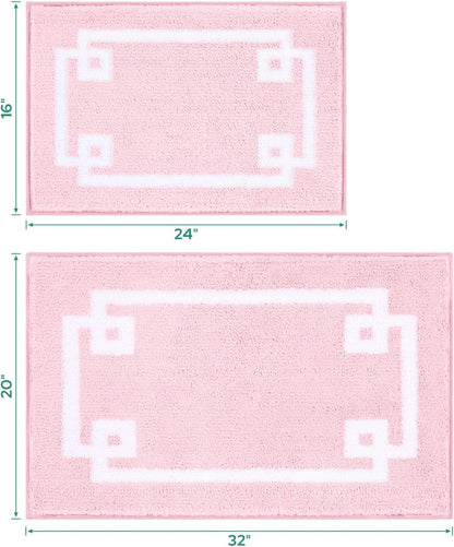 Pink Bathroom Rugs Set 2 Piece, Ultra Soft Microfiber Bath Mats, Super Absorbent Quick Dry, Non-Slip Machine Washable Bath Rugs, 16" × 24" + 20" × 32"