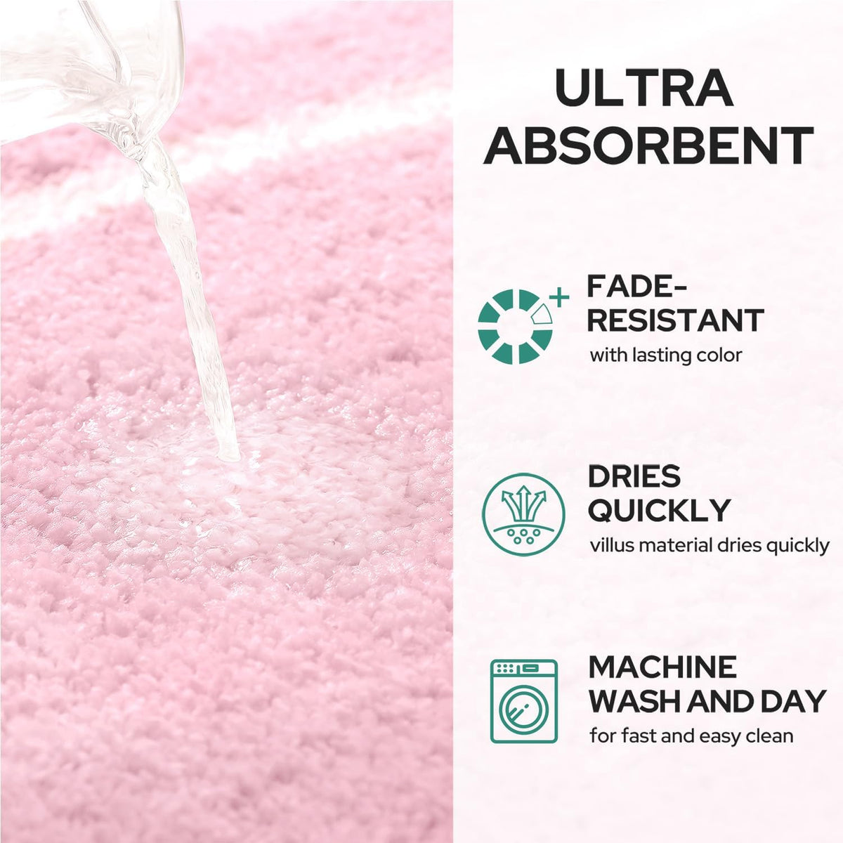 Pink Bathroom Rugs Set 2 Piece, Ultra Soft Microfiber Bath Mats, Super Absorbent Quick Dry, Non-Slip Machine Washable Bath Rugs, 16" × 24" + 20" × 32"