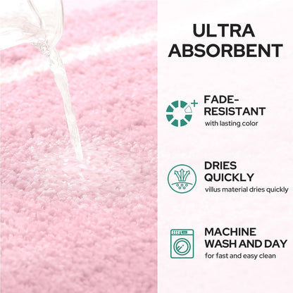 Pink Bathroom Rugs Set 2 Piece, Ultra Soft Microfiber Bath Mats, Super Absorbent Quick Dry, Non-Slip Machine Washable Bath Rugs, 16" × 24" + 20" × 32"