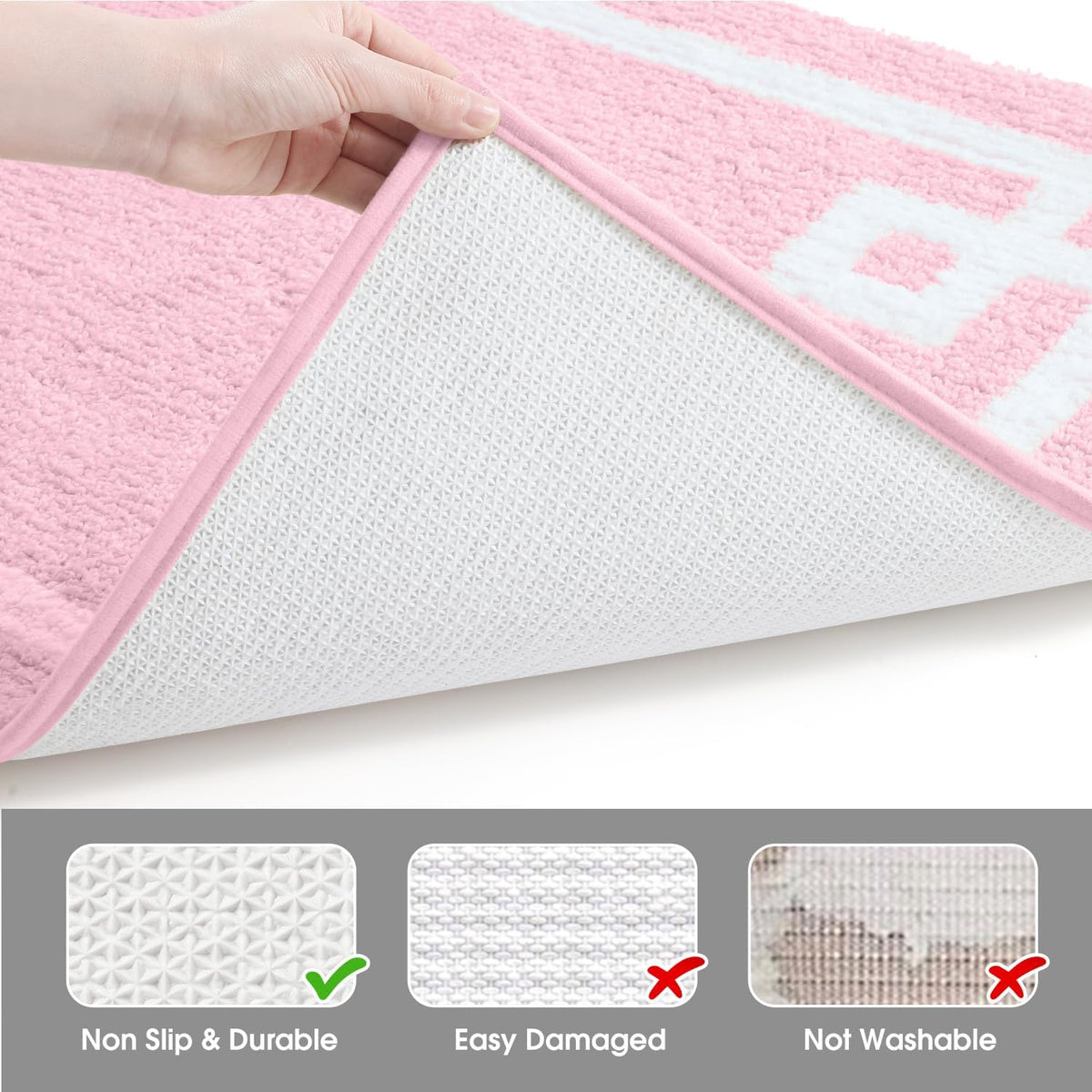 Pink Bathroom Rugs Set 2 Piece, Ultra Soft Microfiber Bath Mats, Super Absorbent Quick Dry, Non-Slip Machine Washable Bath Rugs, 16" × 24" + 20" × 32"