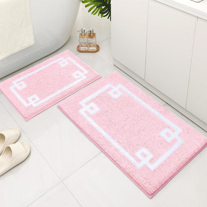 Pink Bathroom Rugs Set 2 Piece, Ultra Soft Microfiber Bath Mats, Super Absorbent Quick Dry, Non-Slip Machine Washable Bath Rugs, 16" × 24" + 20" × 32"