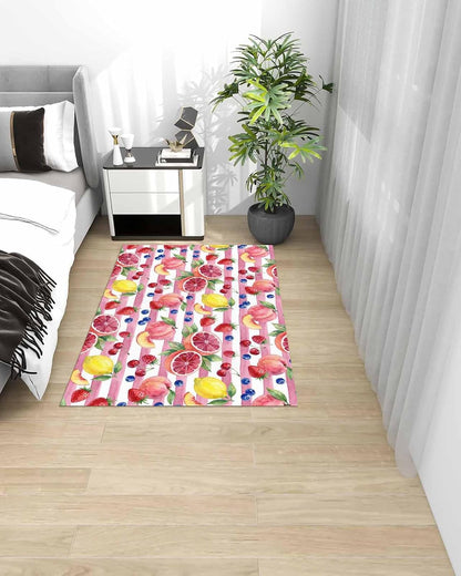 Summer Peach Lemon Grapefruit Area Rug, Living Room & Bedroom Decor, Blueberry Strawberry Pink Stripe Plush Carpet 60x96in