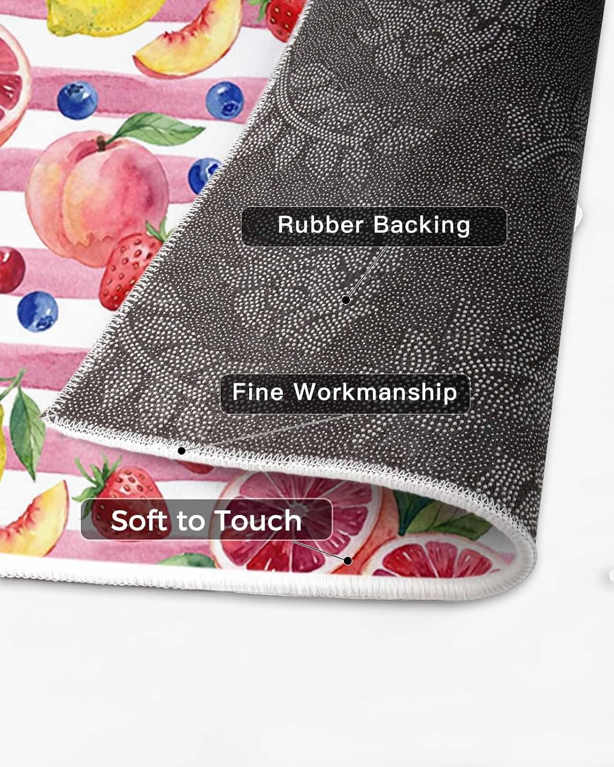 Summer Peach Lemon Grapefruit Area Rug, Living Room & Bedroom Decor, Blueberry Strawberry Pink Stripe Plush Carpet 60x96in