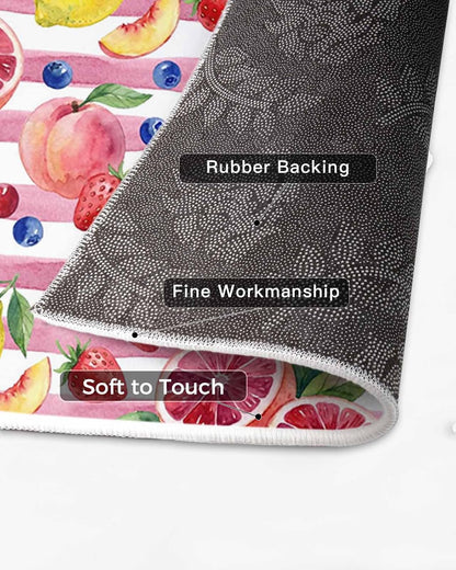 Summer Peach Lemon Grapefruit Area Rug, Living Room & Bedroom Decor, Blueberry Strawberry Pink Stripe Plush Carpet 60x96in