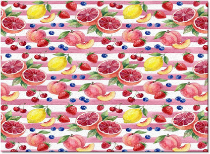 Summer Peach Lemon Grapefruit Area Rug, Living Room & Bedroom Decor, Blueberry Strawberry Pink Stripe Plush Carpet 60x96in