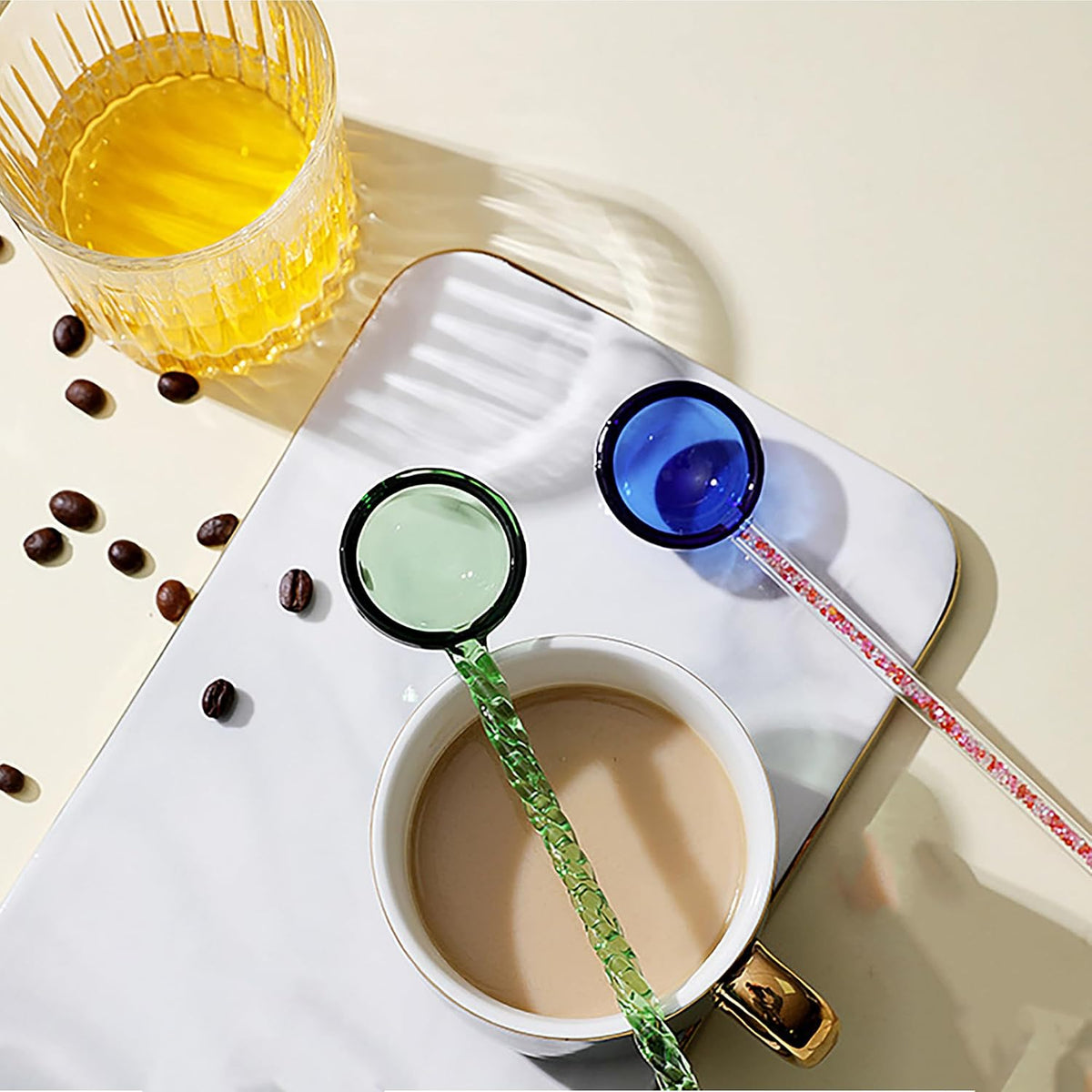 Glass Coffee Stirring Spoons Clear Crystal Cocktail Mixing Spoon Candy Color Teaspoons Ice Cream Jam Yogurt Salt Sugar Scoop Swizzle Stick Stirrer for Bar Cafe Party Banquet (Pink-B)