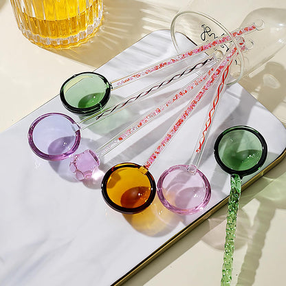 Glass Coffee Stirring Spoons Clear Crystal Cocktail Mixing Spoon Candy Color Teaspoons Ice Cream Jam Yogurt Salt Sugar Scoop Swizzle Stick Stirrer for Bar Cafe Party Banquet (Pink-B)