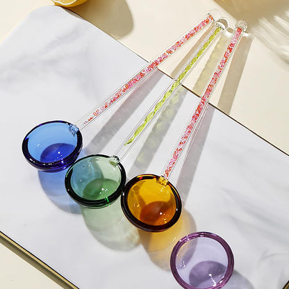 Glass Coffee Stirring Spoons Clear Crystal Cocktail Mixing Spoon Candy Color Teaspoons Ice Cream Jam Yogurt Salt Sugar Scoop Swizzle Stick Stirrer for Bar Cafe Party Banquet (Pink-B)