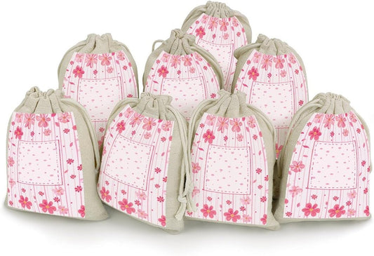 LLUTSNTH 8-Pack Peach Striped Pattern Drawstring Gift Bags Reusable Burlap Party Favors Bags for Holiday, Storage & Decor