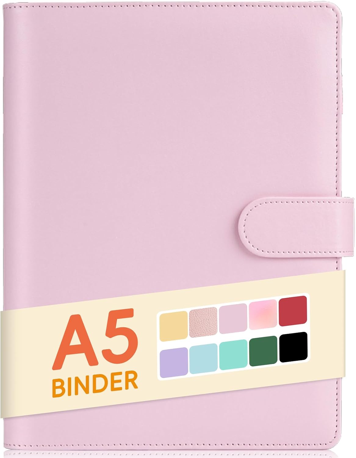 A5 Binder with 6 Rings, Refillable Notebook Planner Cover, Small Leather Organizer, Pink