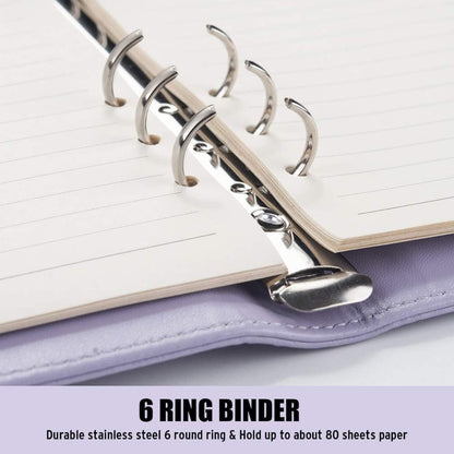 A5 Binder with 6 Rings, Refillable Notebook Planner Cover, Small Leather Organizer, Pink