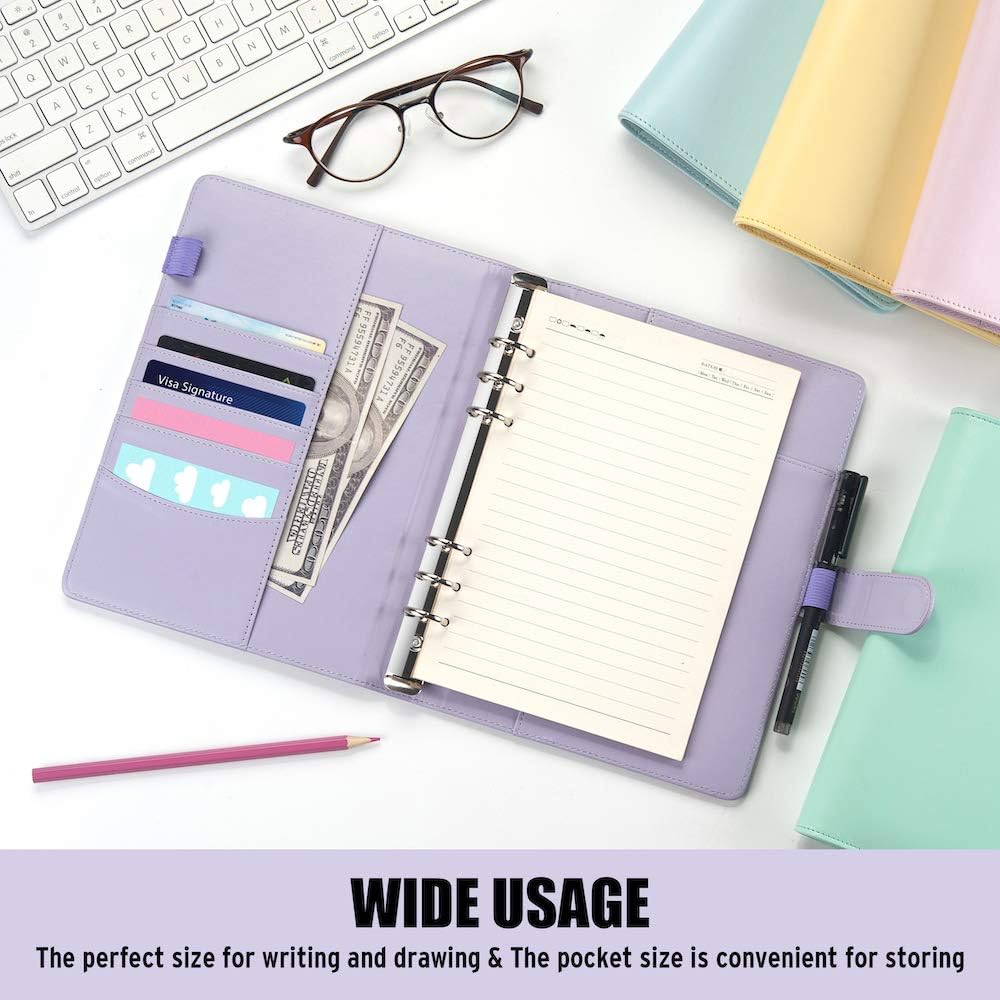 A5 Binder with 6 Rings, Refillable Notebook Planner Cover, Small Leather Organizer, Pink