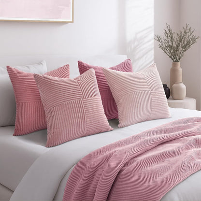 BlushPink Throw Pillow Covers 20x20 Set of 4,Baby Pink Boho Soft Corduroy Home Decor Cushion Cases for Couch,Living Room,Bedroom,Sofa,Balcony and Outdoor (50 * 50 cm)
