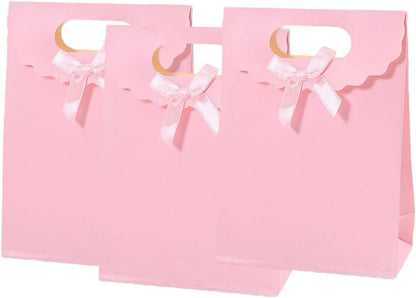 12pcs Pink Bow Gift Bags with Handles，Paper Flap Bags for Barbie Party Favors, Mothers Day, Weddings, Birthday Celebration, Baby Shower，Graduation，Valentine's Day，8.26×5.7×2.36inch
