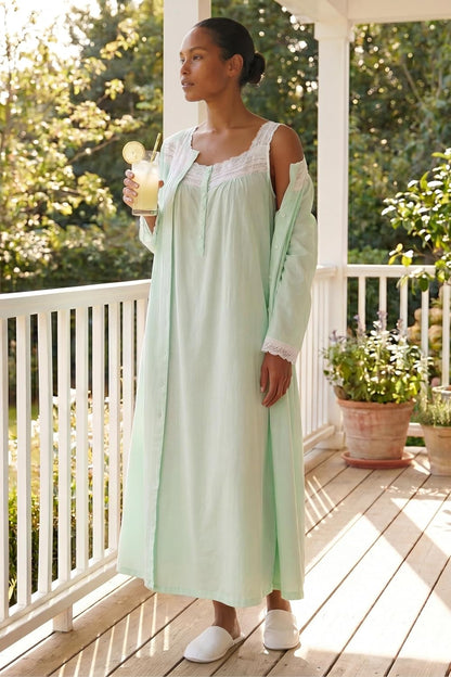Long 2-Piece Cabbage-Rose Peignoir Set