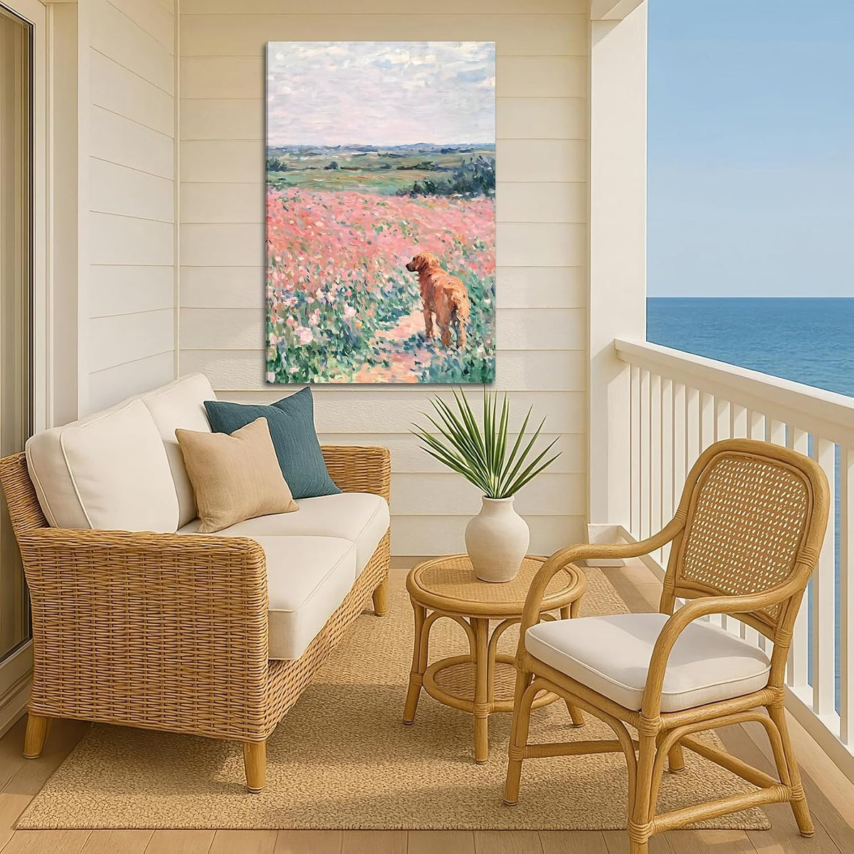 Pink Golden Retriever Field Canvas Wall Art, Girls Room, 16x24 Inch