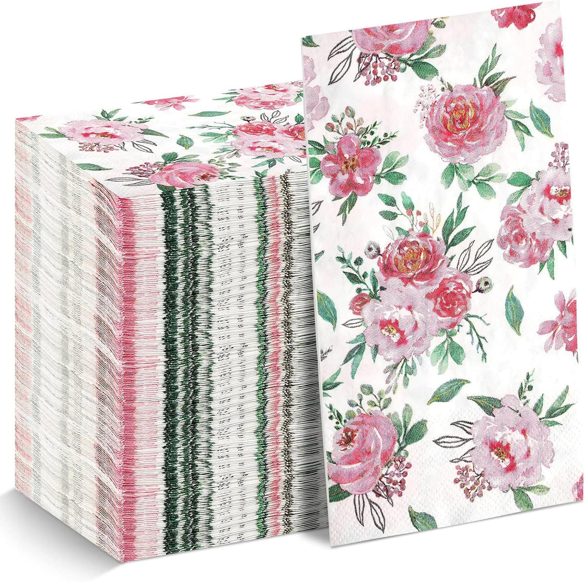 100 Pcs Floral Napkins Disposable, Pink, 100 Pcs