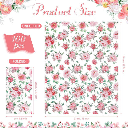 100 Pcs Floral Napkins Disposable, Pink, 100 Pcs