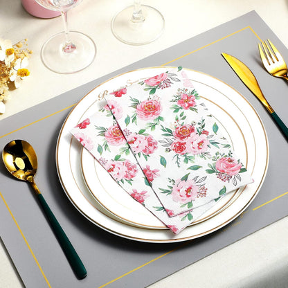 100 Pcs Floral Napkins Disposable, Pink, 100 Pcs