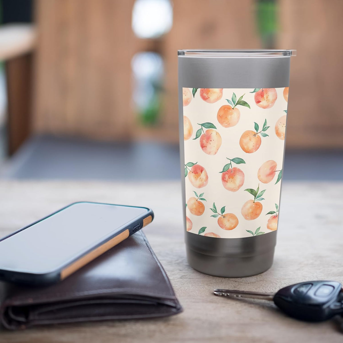 Cute Watercolor Fruit Pattern Art Peach Stainless Steel Insulated Tumbler