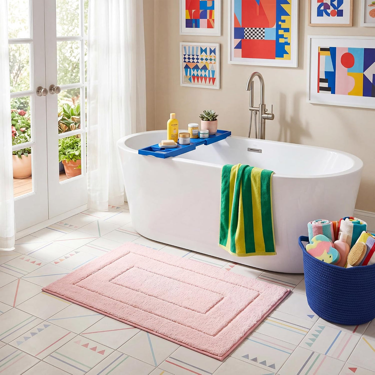 Pink Bathroom Rug 16" x 24", Non-Slip Microfiber Bath Mat