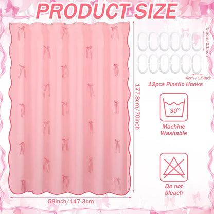 Pink Shower Curtain with 3D Pink Bow Ribbon