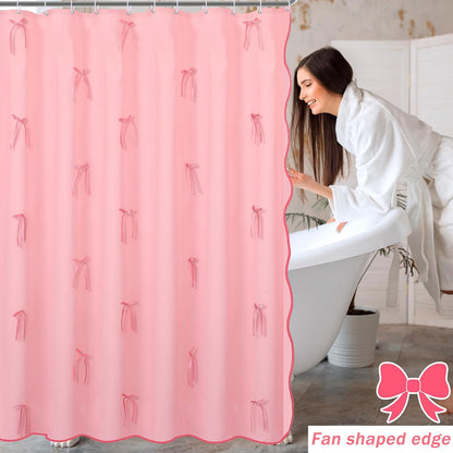 Pink Shower Curtain with 3D Pink Bow Ribbon