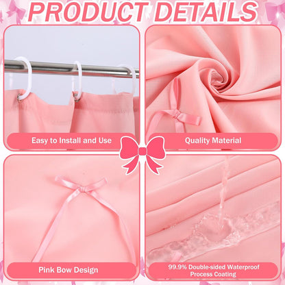 Pink Shower Curtain with 3D Pink Bow Ribbon