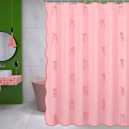 Pink Shower Curtain with 3D Pink Bow Ribbon