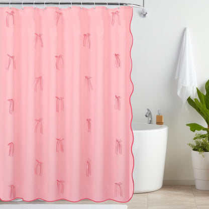 Pink Shower Curtain with 3D Pink Bow Ribbon