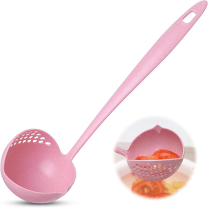Ladle Spoon with Filter Strainer-2 in 1 Soup Ladle for Easy Serving of Soup, Stew, Gravy,Strainer Separates Liquids from Solids (Pink)
