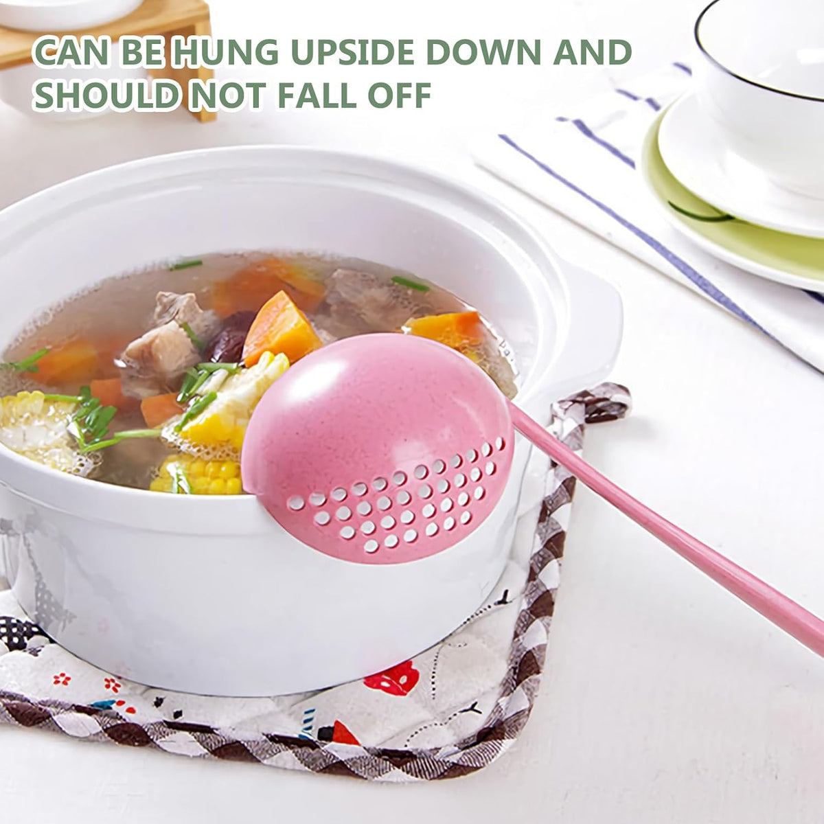 Ladle Spoon with Filter Strainer-2 in 1 Soup Ladle for Easy Serving of Soup, Stew, Gravy,Strainer Separates Liquids from Solids (Pink)