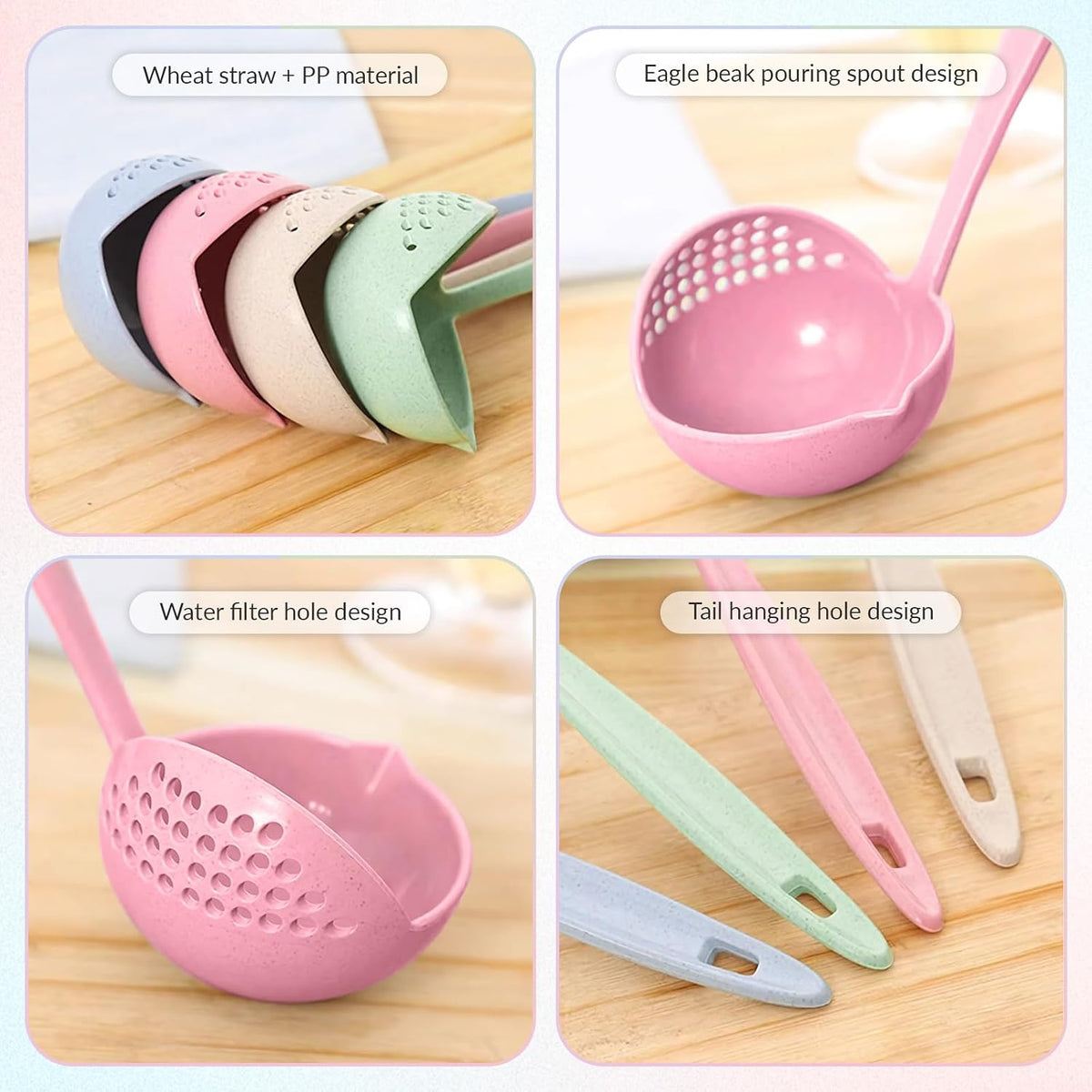 Ladle Spoon with Filter Strainer-2 in 1 Soup Ladle for Easy Serving of Soup, Stew, Gravy,Strainer Separates Liquids from Solids (Pink)