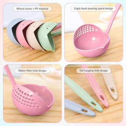 Ladle Spoon with Filter Strainer-2 in 1 Soup Ladle for Easy Serving of Soup, Stew, Gravy,Strainer Separates Liquids from Solids (Pink)