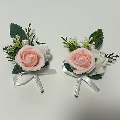 6PCS Blush Pink Boutonniere for Men,Coral Pink Boutonniere Pins for Men Groomsmen Guest, Artificial Flowers for Wedding Decor Prom Homecoming
