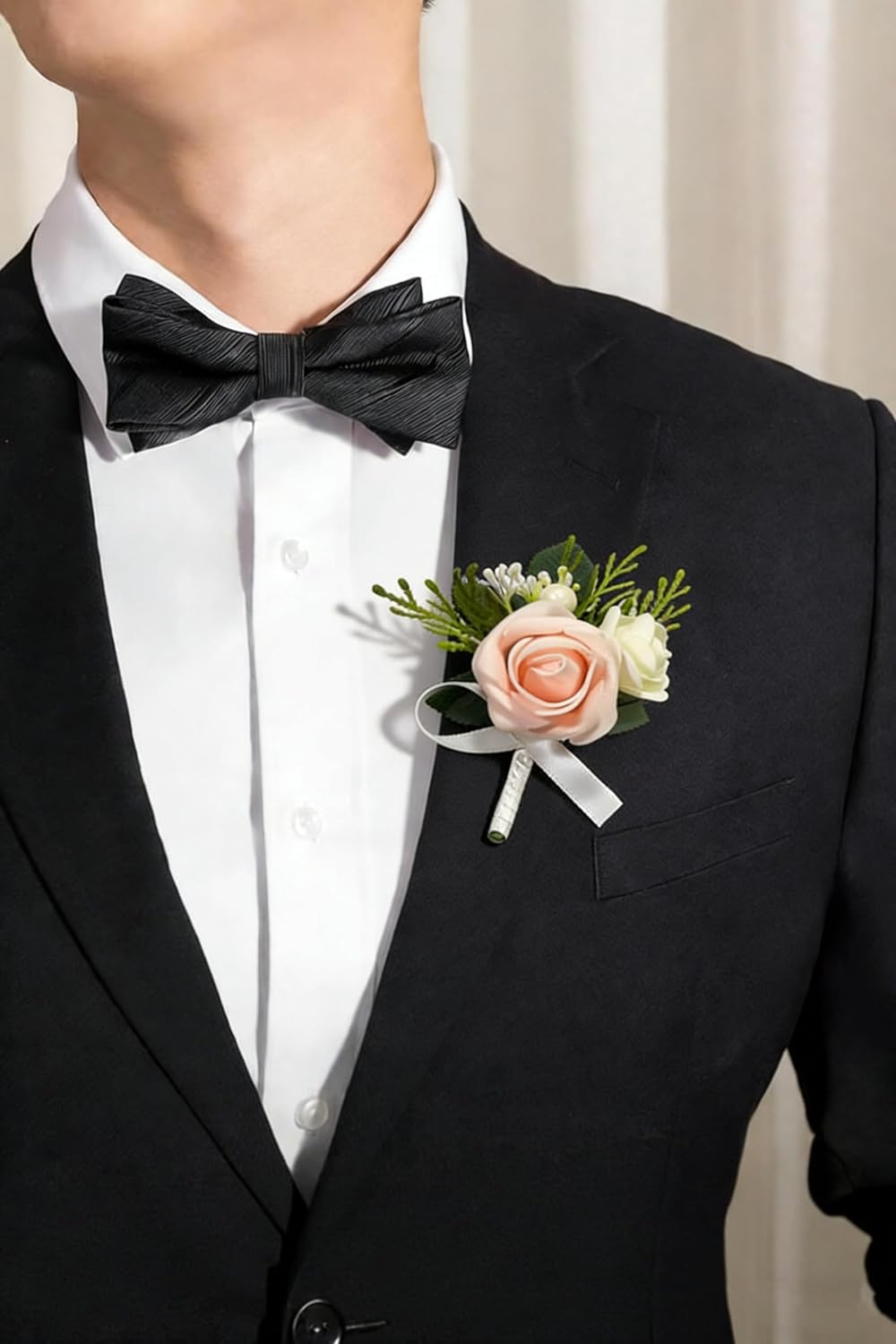 6PCS Blush Pink Boutonniere for Men,Coral Pink Boutonniere Pins for Men Groomsmen Guest, Artificial Flowers for Wedding Decor Prom Homecoming