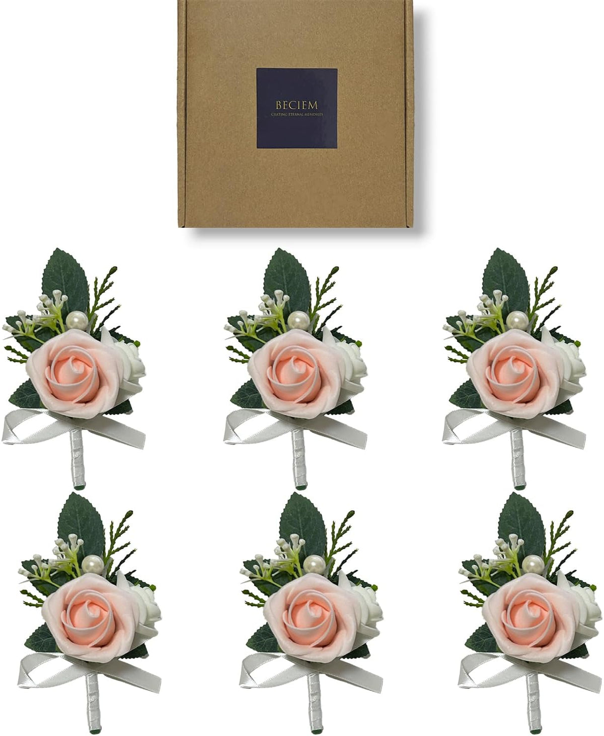 6PCS Blush Pink Boutonniere for Men,Coral Pink Boutonniere Pins for Men Groomsmen Guest, Artificial Flowers for Wedding Decor Prom Homecoming