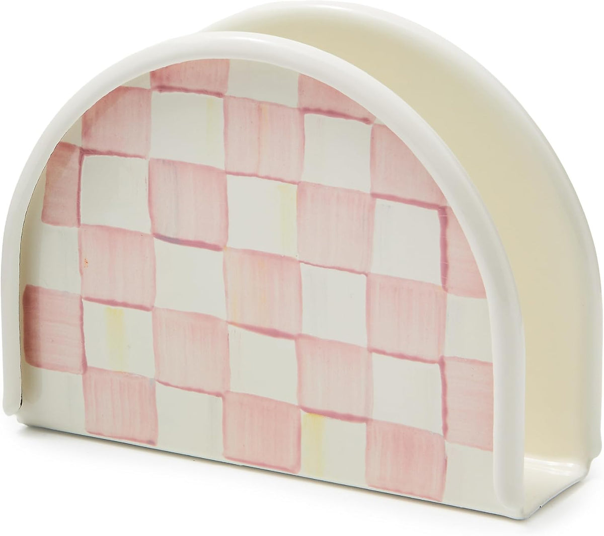 Enamel Napkin Holder, Pink-and-White Rosy Check