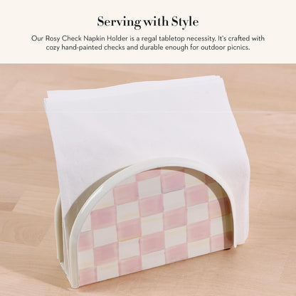 Enamel Napkin Holder, Pink-and-White Rosy Check