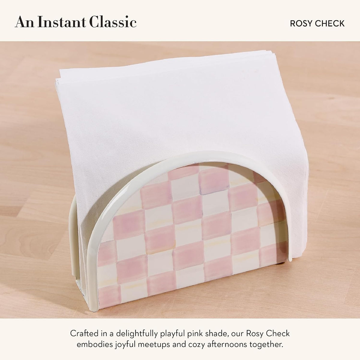 Enamel Napkin Holder, Pink-and-White Rosy Check