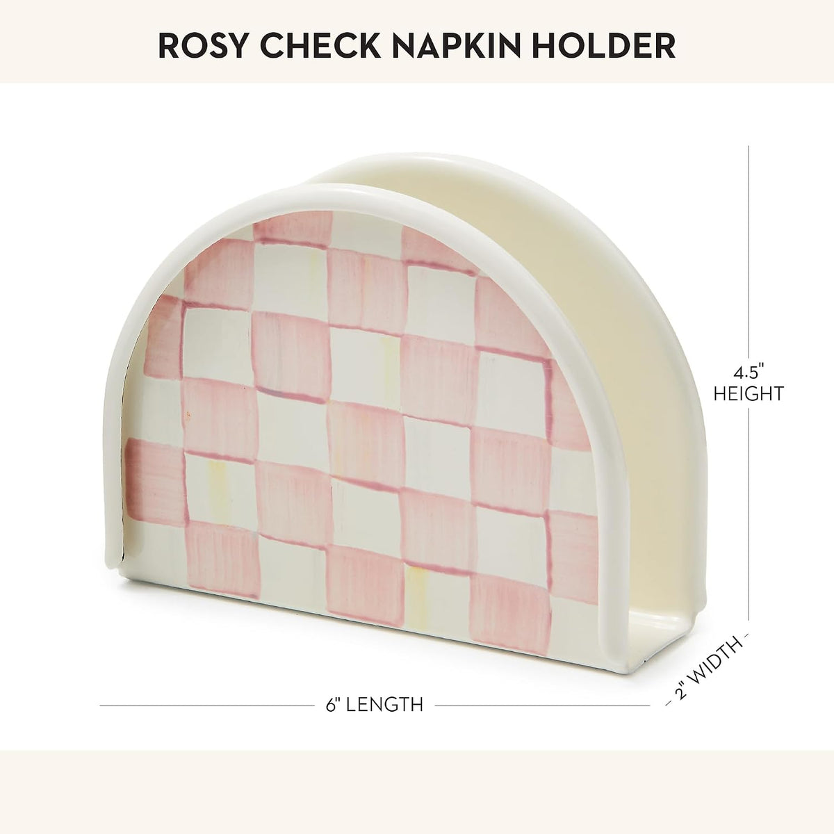 Enamel Napkin Holder, Pink-and-White Rosy Check