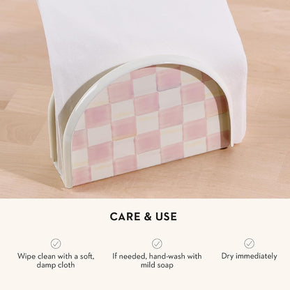 Enamel Napkin Holder, Pink-and-White Rosy Check