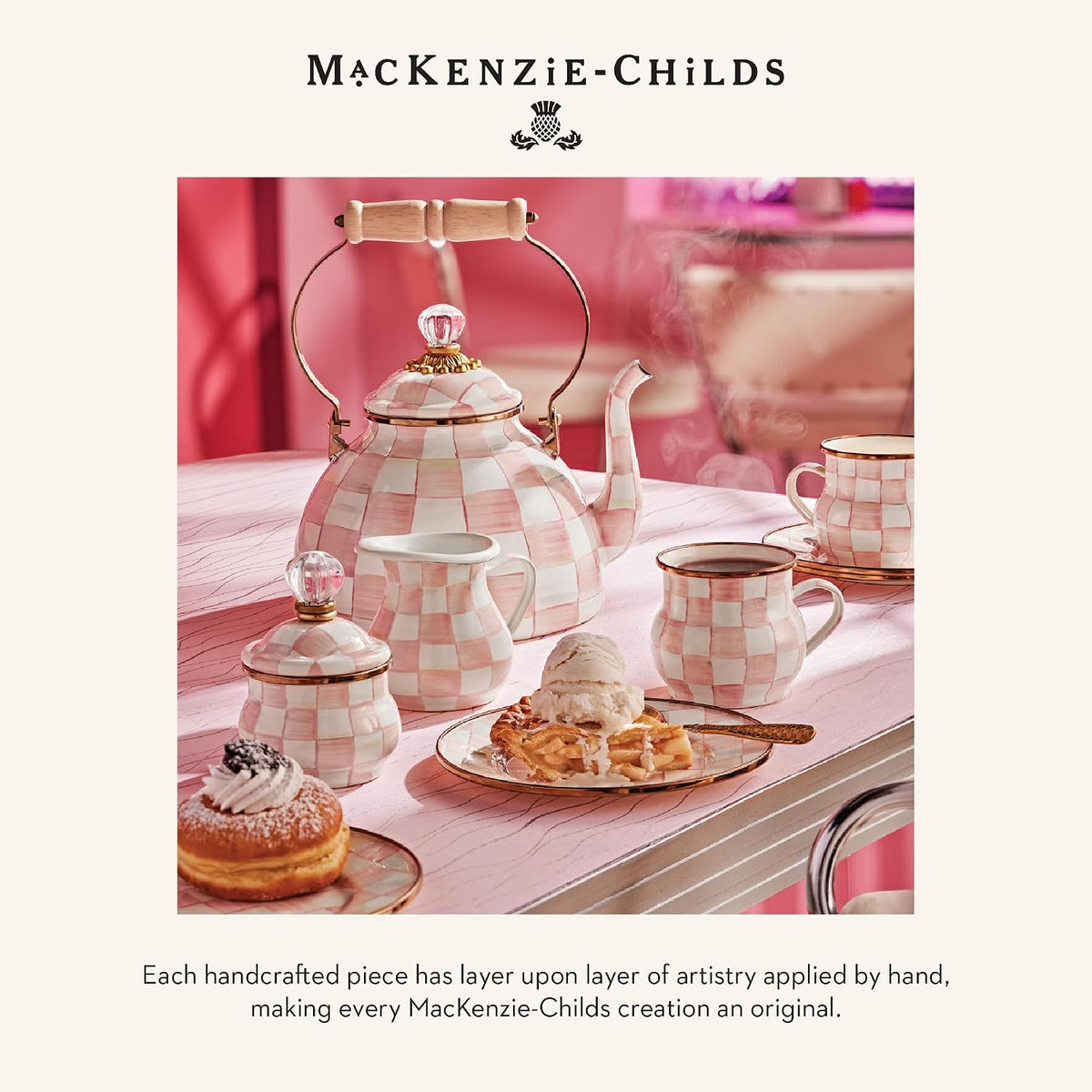 Enamel Napkin Holder, Pink-and-White Rosy Check