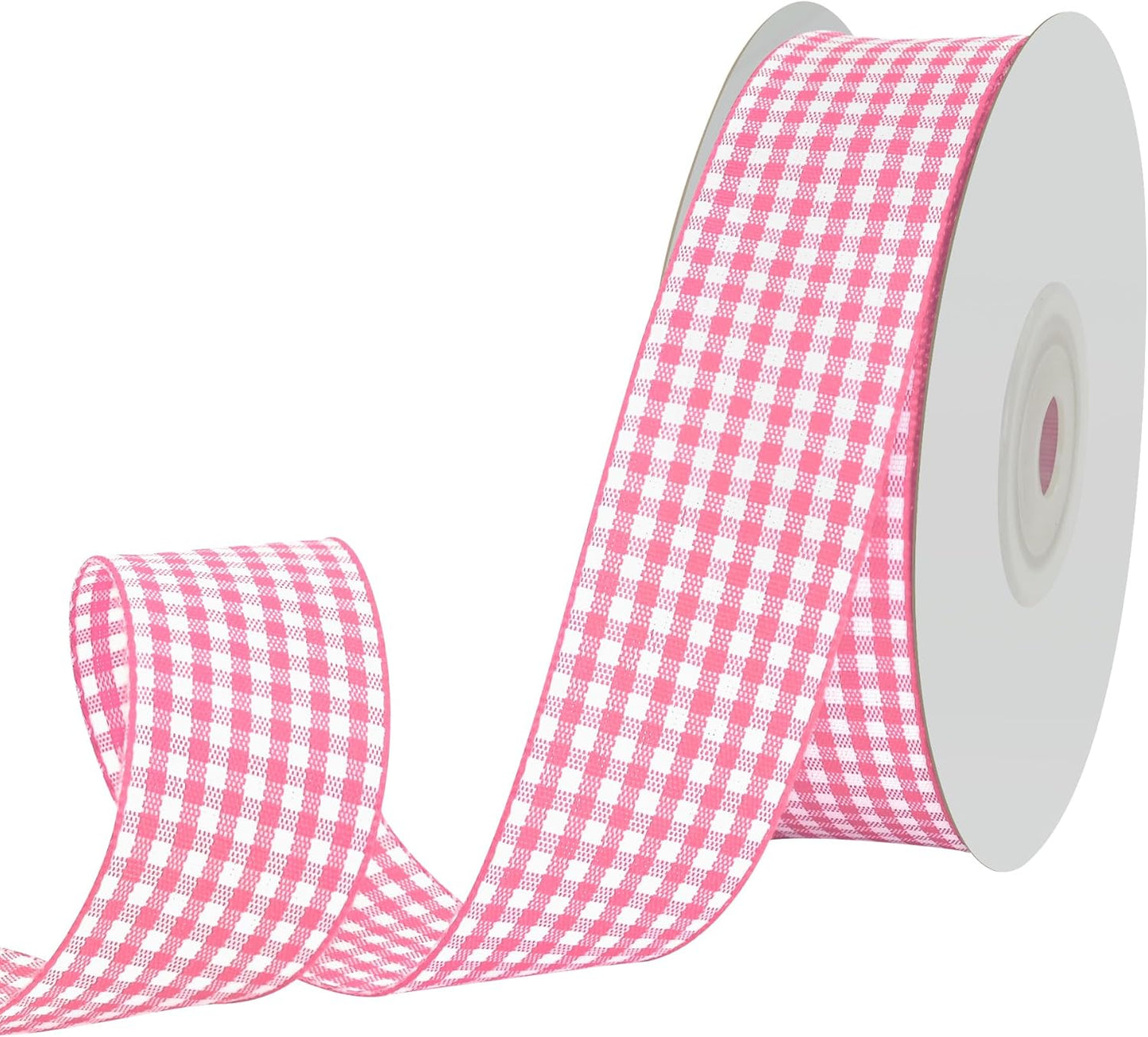 Double Faced 1 Inch x 25 Yards Peach Pink Gingham Ribbon Polyester Woven Edge Plaid Ribbon Buffalo Checked Ribbon for Sewing Gift Wrapping DIY Craft Wedding Home Decoration