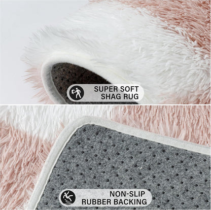 Pink Area Rug 5x8 for Bedroom Soft Fluffy Checkered Shag Carpet