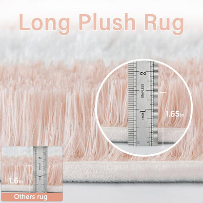 Pink Area Rug 5x8 for Bedroom Soft Fluffy Checkered Shag Carpet