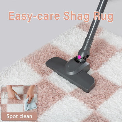 Pink Area Rug 5x8 for Bedroom Soft Fluffy Checkered Shag Carpet