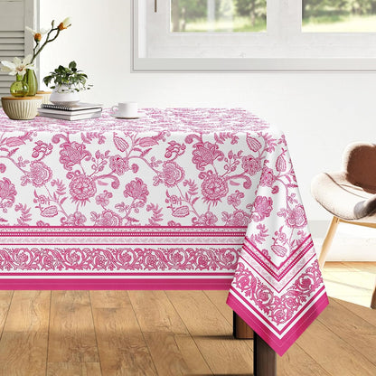 Rustic Pink Floral Tablecloth Waterproof, Classic French Country Table Cloth Rectangle Stain Resistant, Washable Table Cover for Home Kitchen Dining Party Decoration (55×70 Inch)